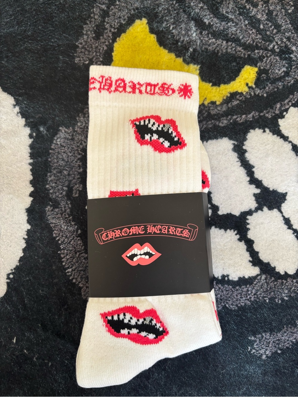 Chrome Hearts White Socks with pink Lip Motif